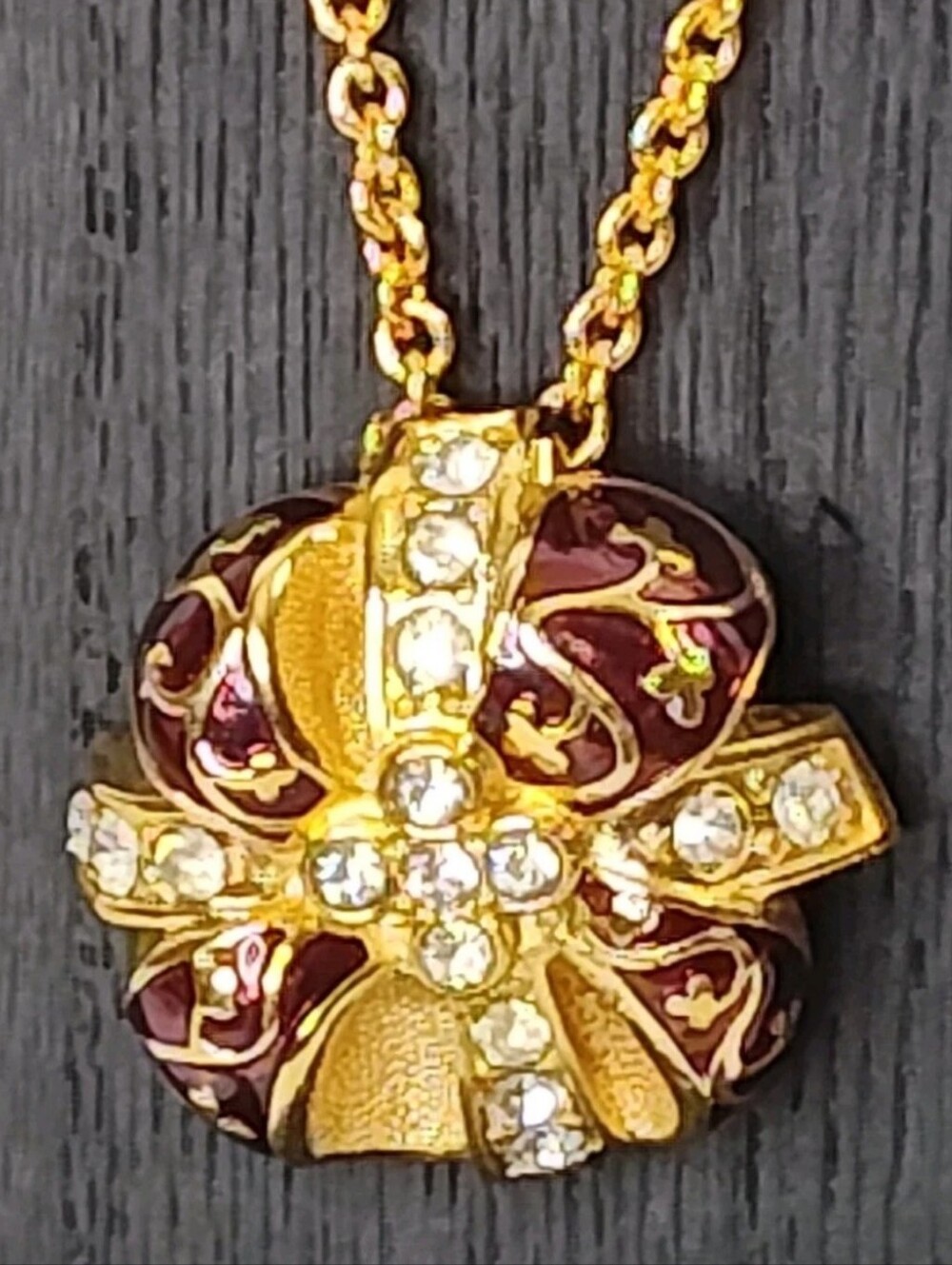 Vintage Berebi Ducheese Of Windsor Pendant Necklace Red Enamel Rhinestones 28"